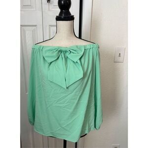 Riley & Rae Women's Maybelle Off-the-Shoulder Bow Blouse Bright Jade Size Medium
